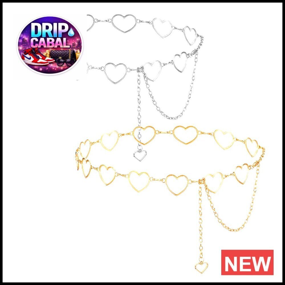 Adjustable Waist Chain Belt Y2K Rhinestone Heart Design Metal Body Jewelry